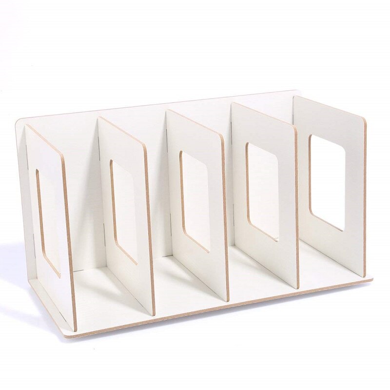 Træ diy desktop blade og bøger opbevaring cd dvd opbevaring hylder bog display hylde stativ bogreol kontor køkken hylder: Hvid