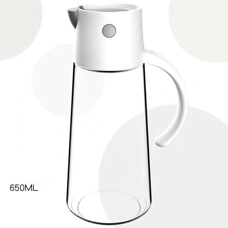 Kitchen Vinegar Jug Glass Oil Jug Dispenser Automatic Opening Household Bottle Oil and Vinegar Honey Olive Oil Container: 650ML White