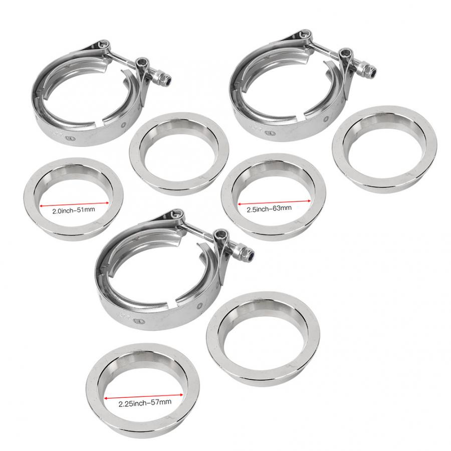 Abrazadera de banda en V de acero inoxidable con brida para tubo de escape de coche, accesorios para automóvil, 51mm, 57mm, 63mm