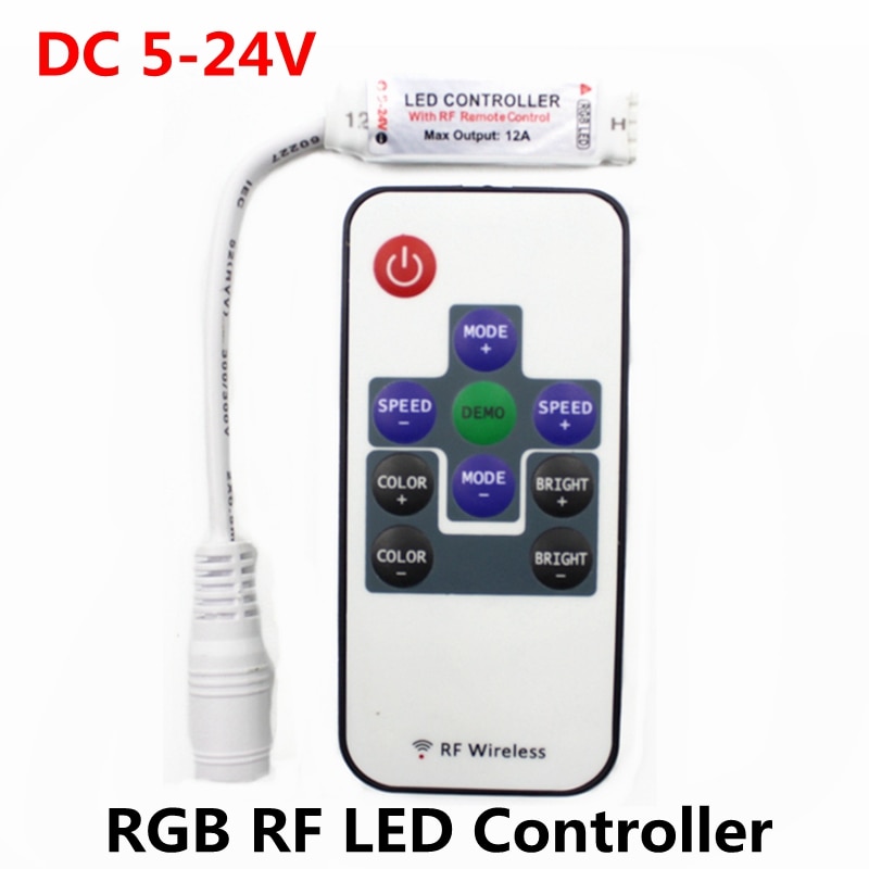 Dc 5v-12v-24v rgb rf trådløs mini led controller fjernbetjening driver lysdæmper til led strip lys smd 5050 2835 3528 2835 3014 5630