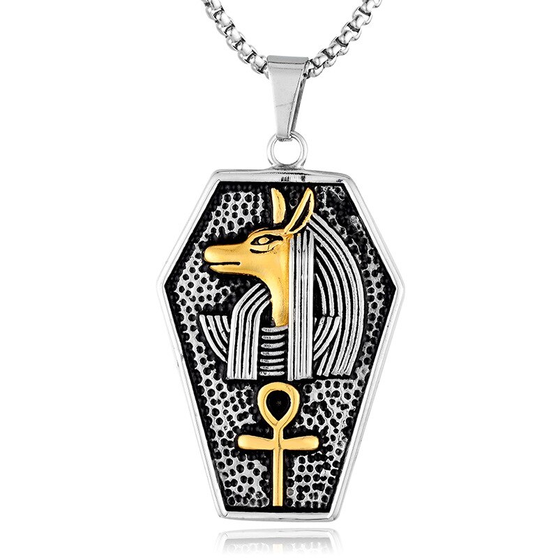 Collier à motif de croix Anubis de l'ancienne egypte pour hommes, étiquette de rétro, bijoux pour hommes: Goldsilver