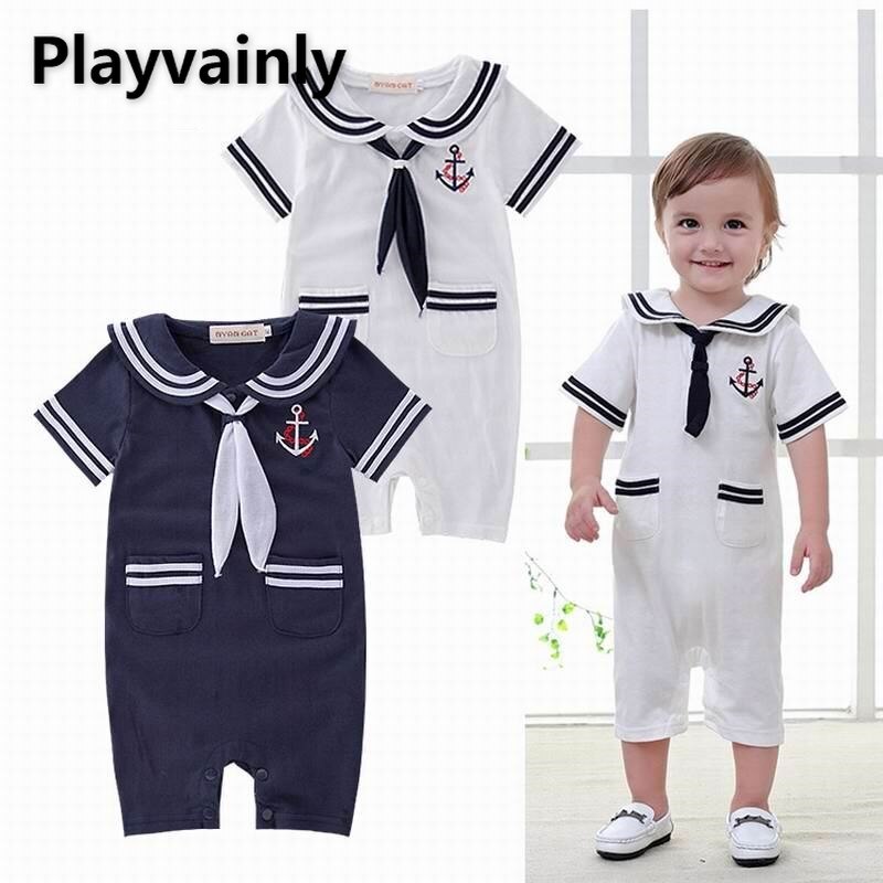 Baby Junge Sommer Strampler Neue Seemann kragen Kurzarm Baumwolle Strampler Kleinkind Kleidung E13255