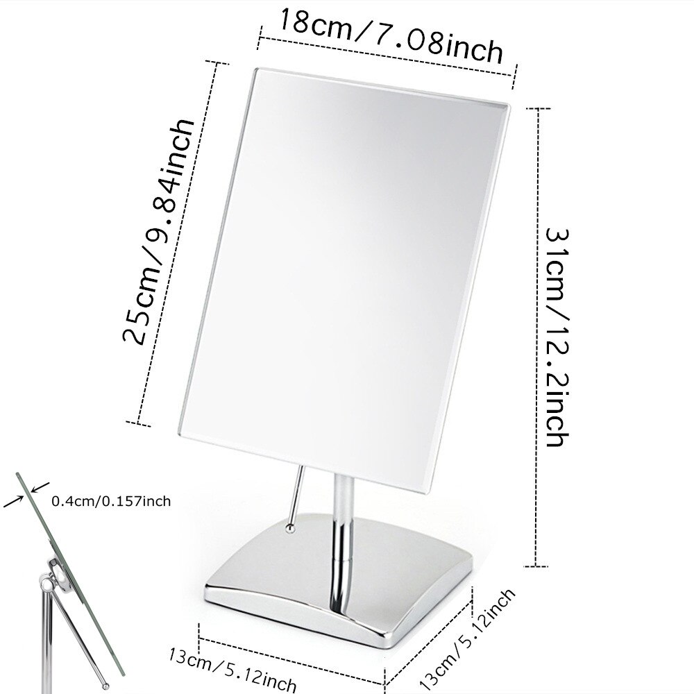 Espejo de sobremesa rectangular HD, espejo de tocador para maquillaje con Base EVA, espejo de voz grande de acero inoxidable 304 sin aumento
