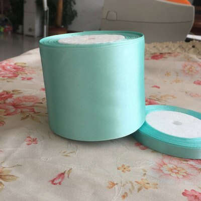 Ruban en Satin de soie Tiffany bleu 22 mètres | Papier décoratif pour fête de mariage, tissu de couture pour noël, bricolage à la main: Tiffany blue 80mm