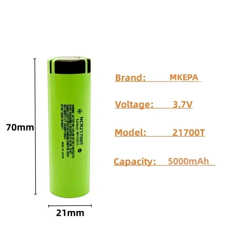 21700 3,7 V 5000 mAh wiederaufladbarer Akku 3C Power Lithium-Ionen-Hochentladung, geeignet für LED-Taschenlampen, Elektrowerkzeuge