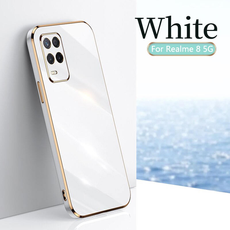 Electroplating Straight Edge Protective Case For Oppo Realmy 8 Pro Anti-Knock Back Cover For Realmi 8 Realmy8 8Pro 4G 5G Fundas: For Realme 8 4G / White 2