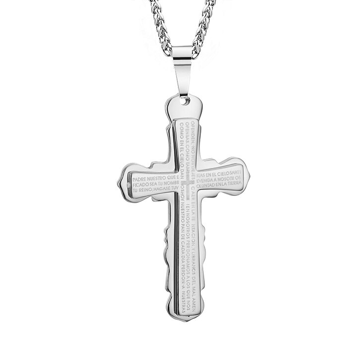 Collares y colgantes de doble capa con Cruz para hombres, Cadenas de Metal con cuerpo de acero inoxidable, joyería para niños, modelo MN209: Silver Color