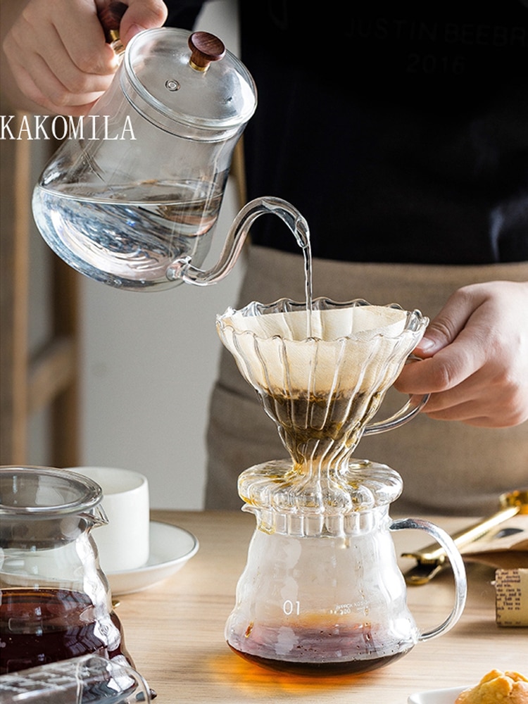 Household V60 Coffee Dripper Paper Set Coffee Filter Glass Coffee Pot V60 Gooseneck Glass carafe reusable filters