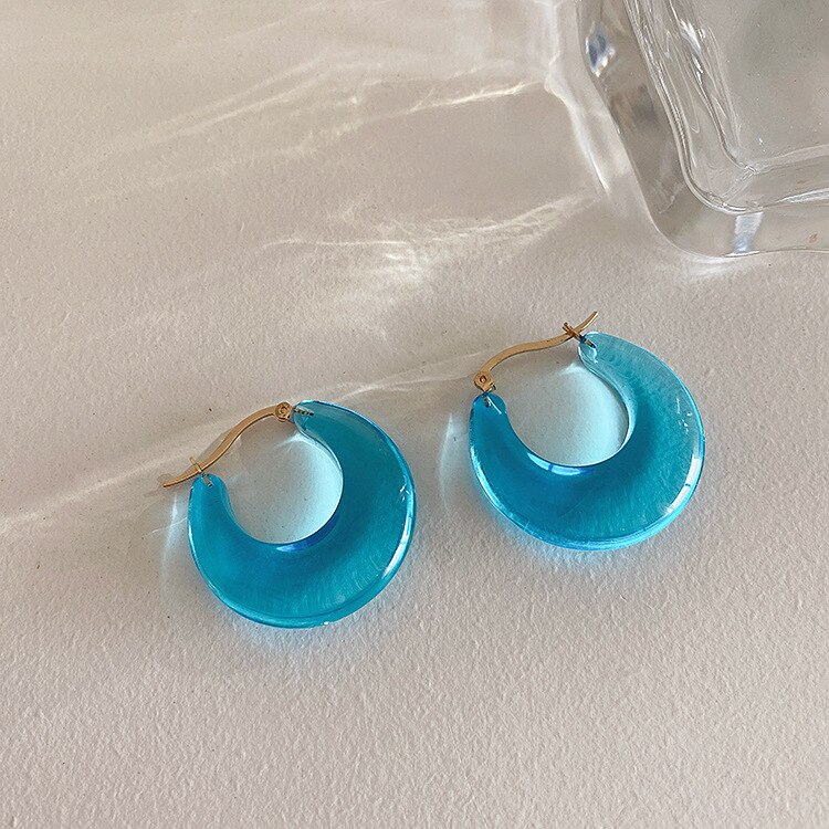Huanzhi brincos de argola em resina transparente, brincos coloridos de acrílico para mulheres, joias de festa de viagem, 2021: A