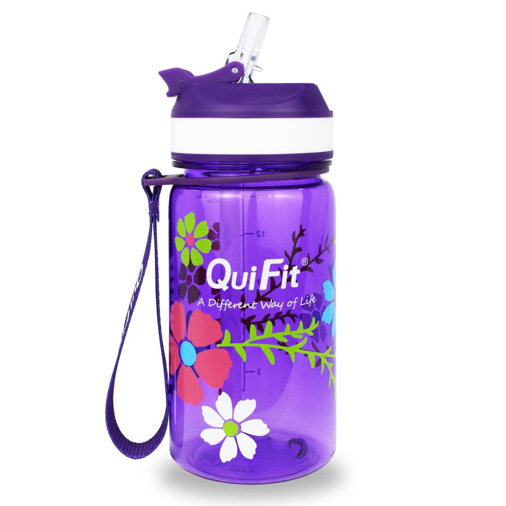 Quifit Tritan Water Bottle 450ml BPA Free Children Bottles Ourdoor Jug Tour Bottles Lovely Kettle for Kids: Purple with straw