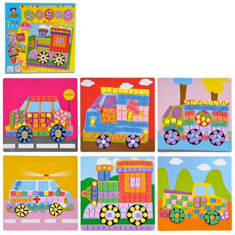 Mosaicos adhesivos 3D de goma EVA para niños, juguetes educativos portátiles hechos de papel duradero, pegatina de espuma artesanal de dibujos animados, 6,69x6,69 pulgadas, 85DE