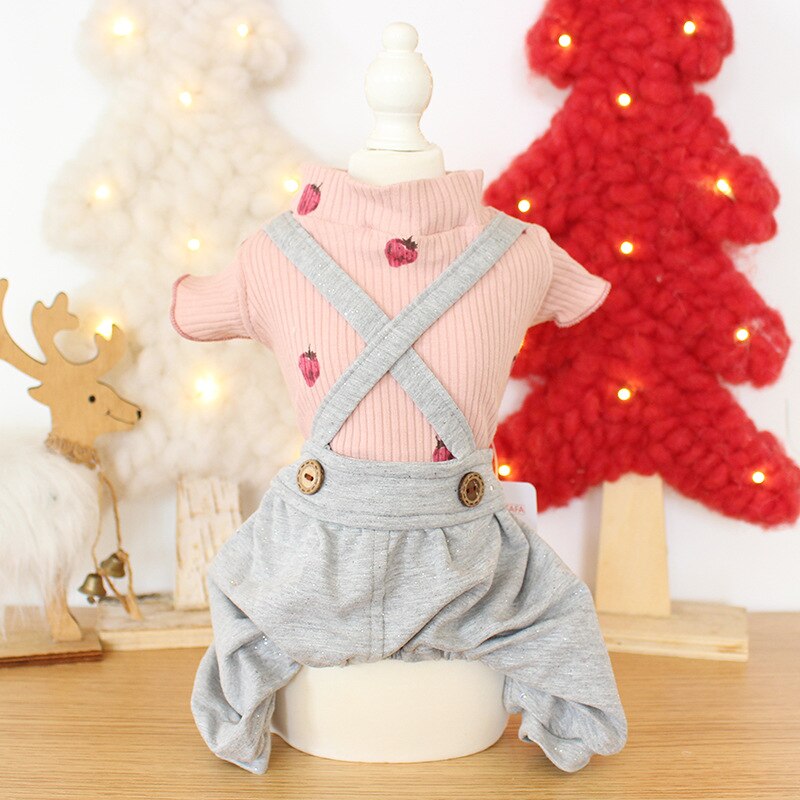 Aardbei Gedrukt Flying Mouwen Glitter Vier-Legged Warme Pet Kleding Herfst En Winter Kleding Voor Yorks Hond Pak Hond doeken: XL