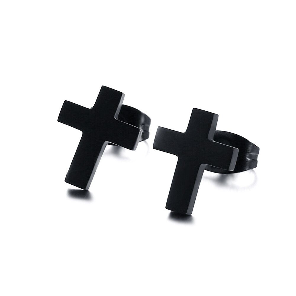 JHSL mały Christian Cross stadniny kolczyki dla mężczyzn czarne złoto srebro kolor stal nierdzewna wysoka polerowanie biżuteria: Black