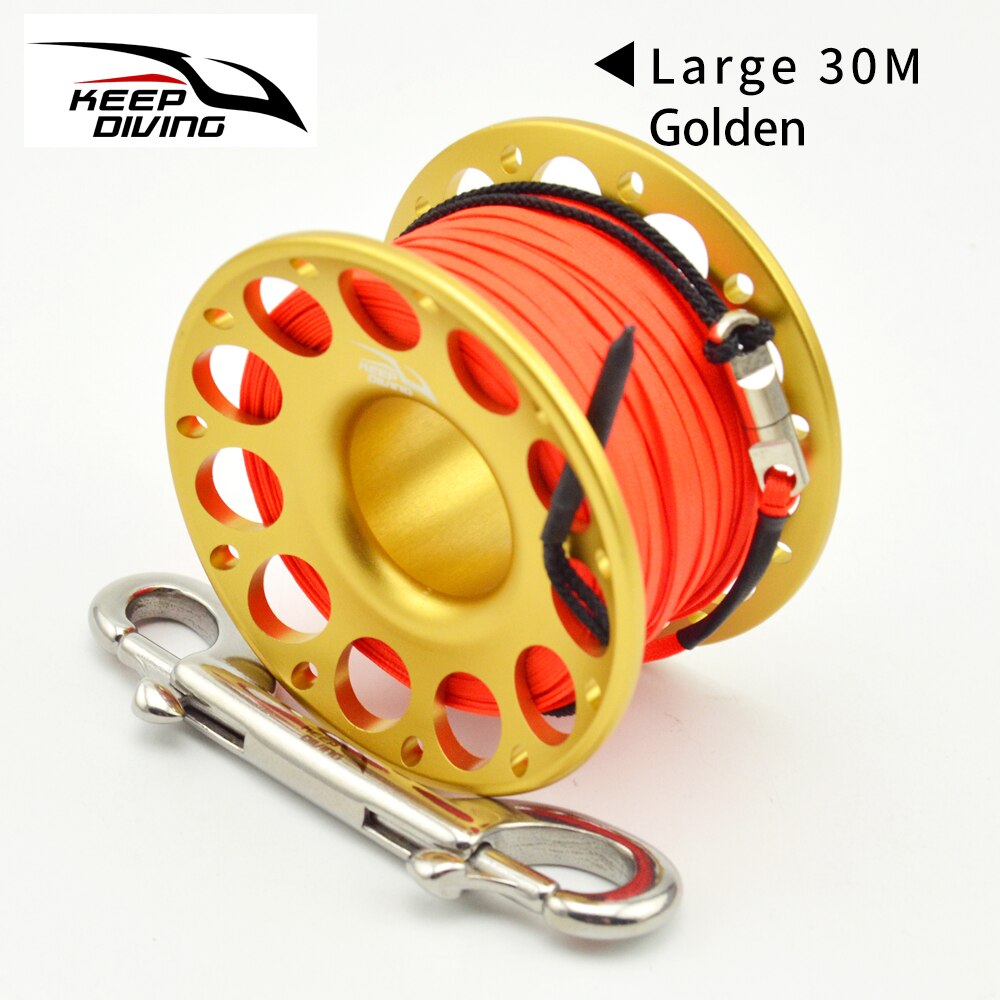 Pay-off wheels for diving Sea Scuba Diving Spool Finger Reel Double ended Equipment Cave exploration 15M/30M High-strength rope: Golden 30m