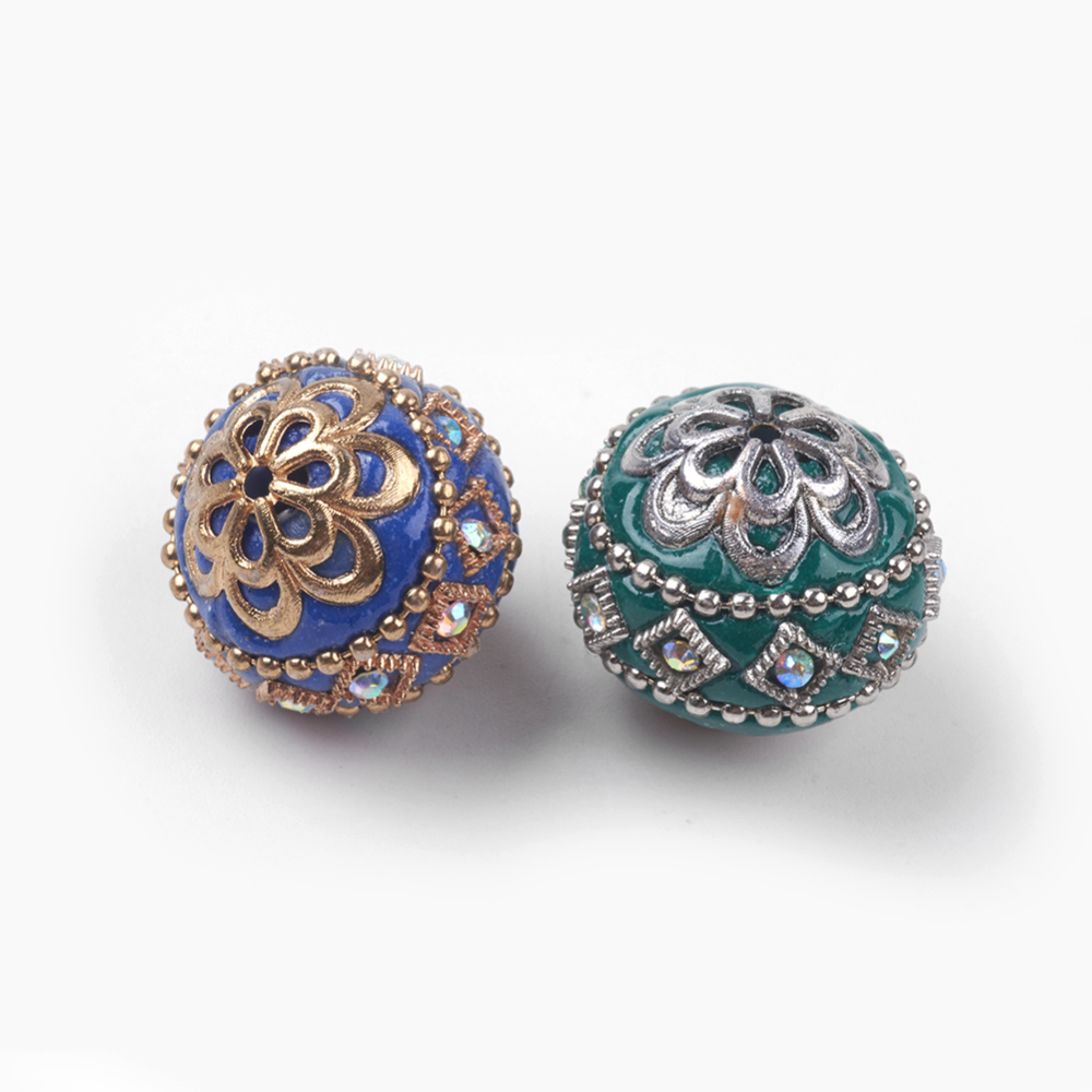 100 Perles Rondes Faites à La Main En Indonésie Pour La Fabrication De Bijoux, Avec Noyau En Laiton, Taille : Environ 18, 20 Mm De Diamètre, Trou : 2 Mm. - (couleur : Bleu Ciel