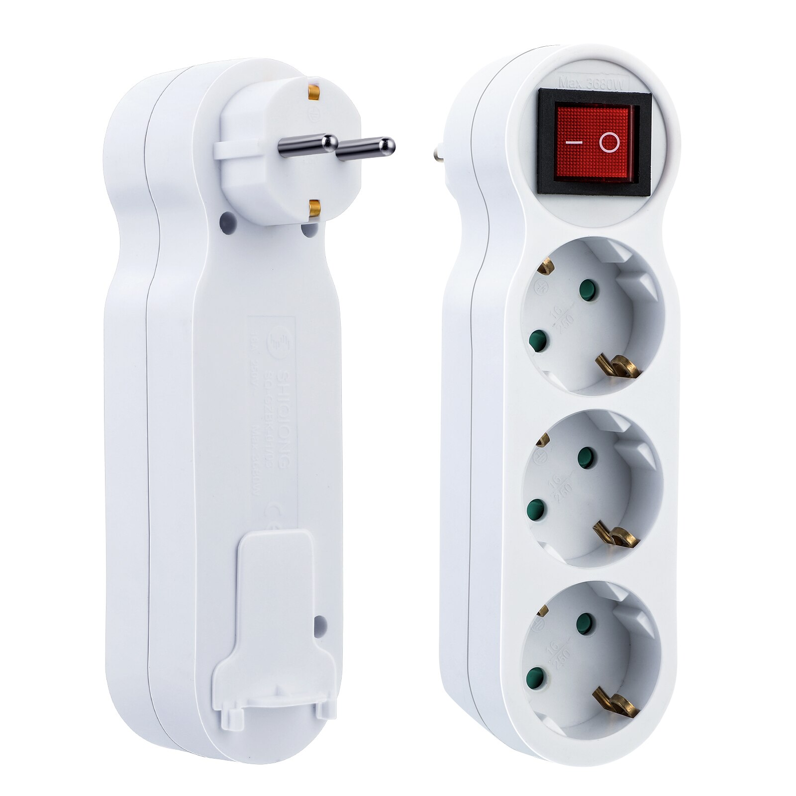 16A European Type Conversion Plug 1 TO 3 Way EU Standard Power Adapter Socket EU Standard: With switch