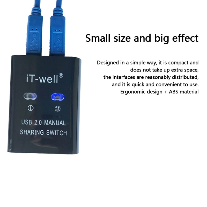 USB 2.0 Manual Sharing Switch Printer Sharing Device Hub 2 in 1 Out Data Transfer Hub Converter