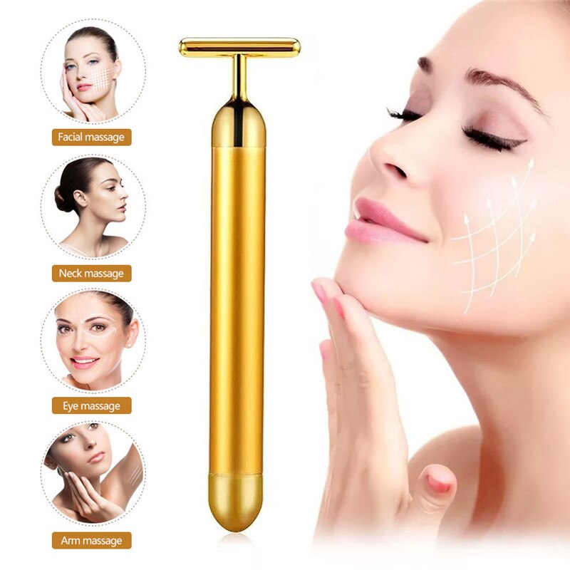 Barra de belleza de oro de 24K, rodillo masajeador Facial en forma de T, barra de belleza energética, reafirmante de pulso, herramienta de masaje Facial