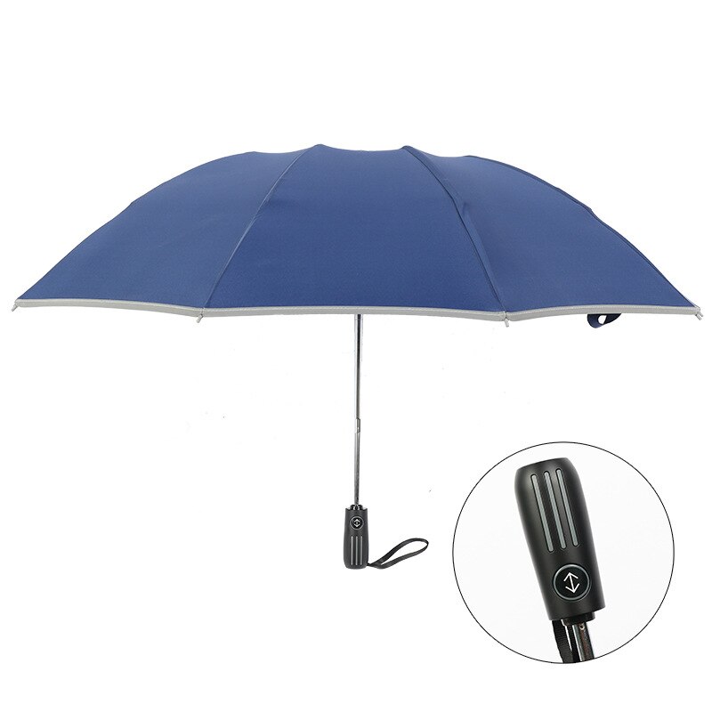 10 Bone Inverse Folding Three-fold Umbrella Fully Automatic Rain Or Shine Dual Purpose Umbrella Business Advertising Umbrella: 10k Automatic Reverse Umbrella Dark Blue