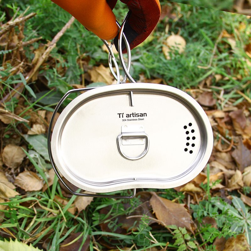Tiartisan di Campeggio Esterna In acciaio Inox 304 Esercito Edizione Mensa Tazza Lunch box con Bail maniglia e di Legno stufa set