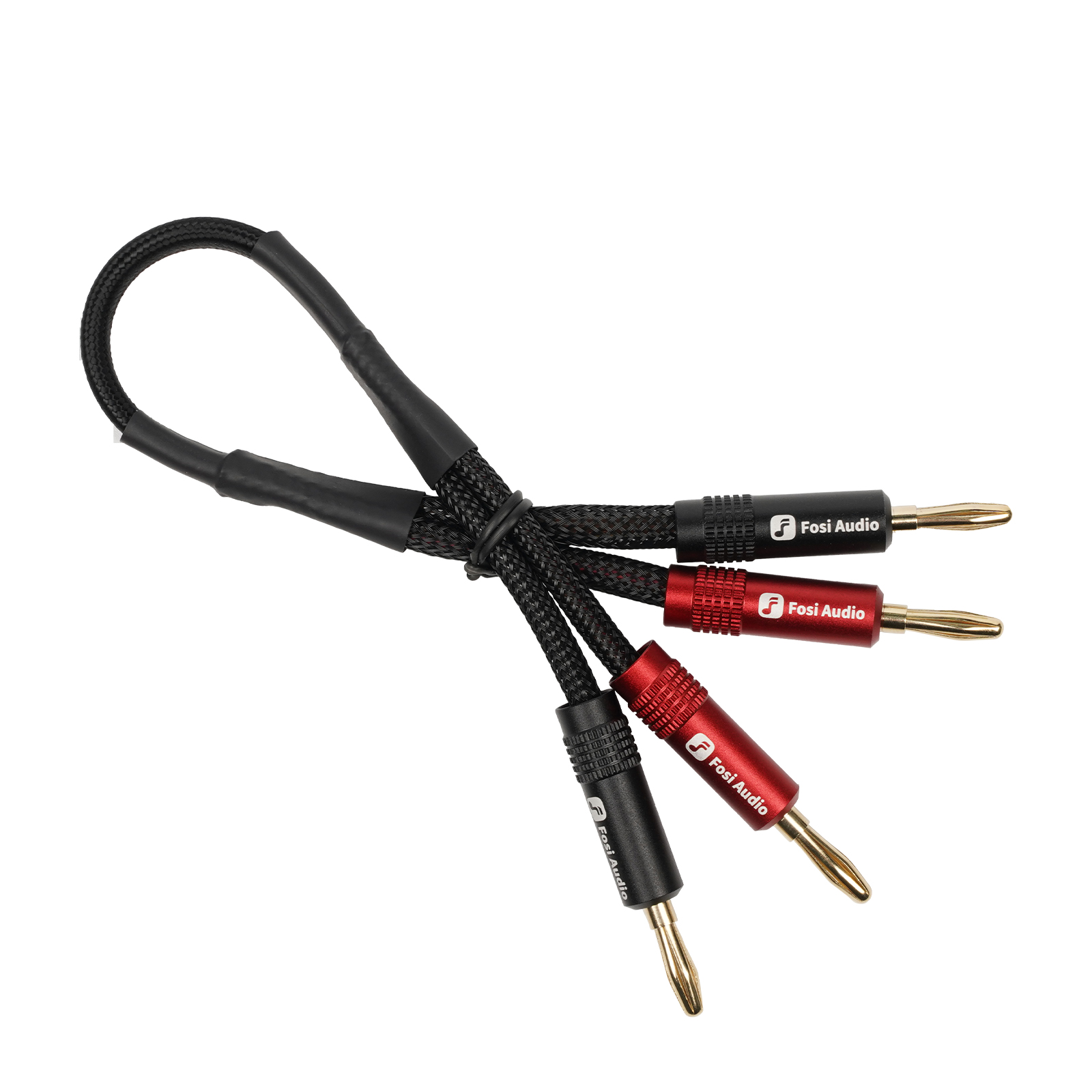 Kabel Głośnikowy Fosi Audio Nylonowy Pleciony - Pozłacane Wtyki Bananowe - 1,8 m + 0,3 m