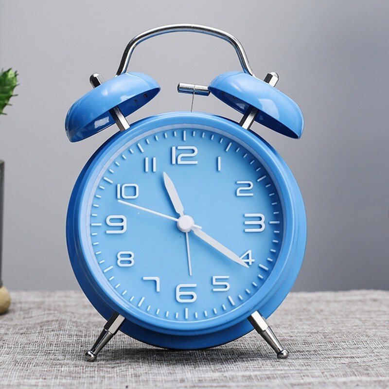 Alarm Clock Bedside Child Personality Clock Metal Luminous Sitting Clock Leisure Clock Home Decoration WF: blue