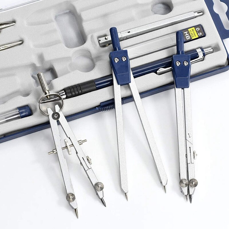 9Pc Geometry Set Metal Compass Geometry Precision Tool for Student, Circle Drawing Tool and Architecture Drafting Kits