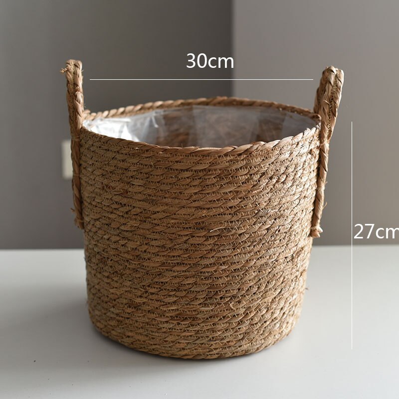Pot de fleur panier de rangement en paille plantes vertes en Pot panier de fleurs sol tissé à la main intérieur Pot de fleur jardinières Pots jardinières: Primary color medium