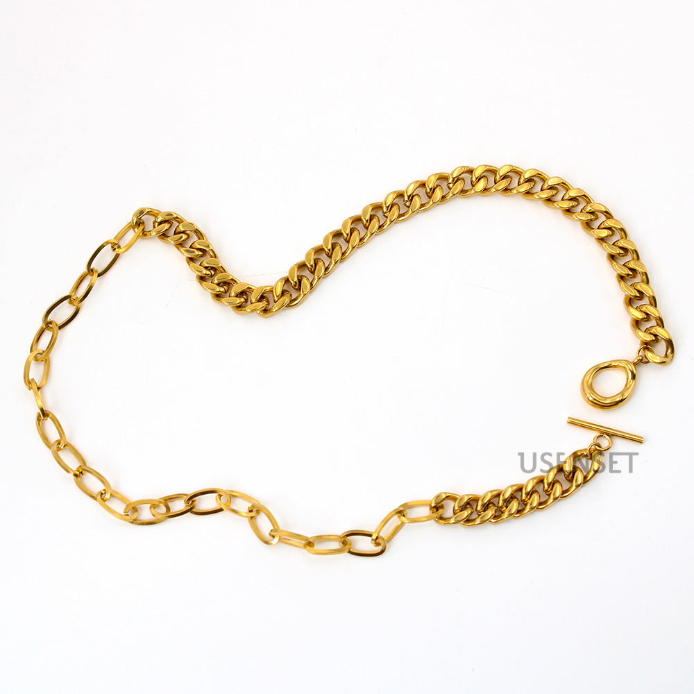 Girocollo a catena Hip-Hop per uomo e donna collana a catena O Patchwork con cordolo in acciaio inossidabile 18K placcatura sottovuoto
