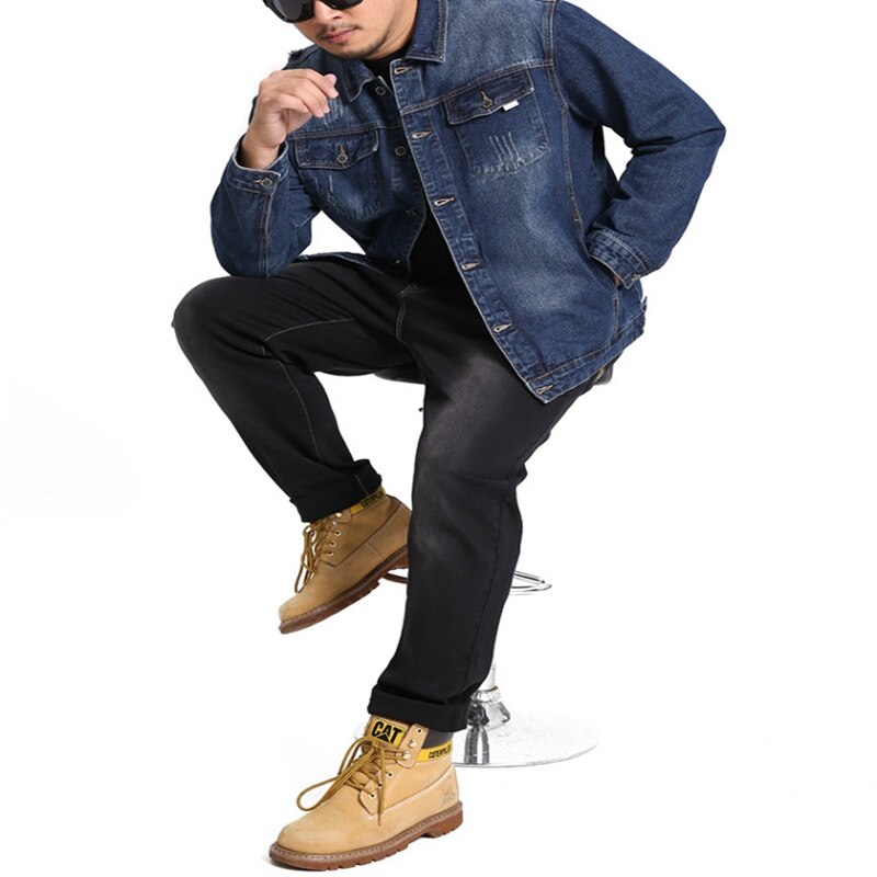 Fall plus size denim jacket 4XL-8XL bust 143CM plus size men's lapel pocket single breasted loose casual denim jacket
