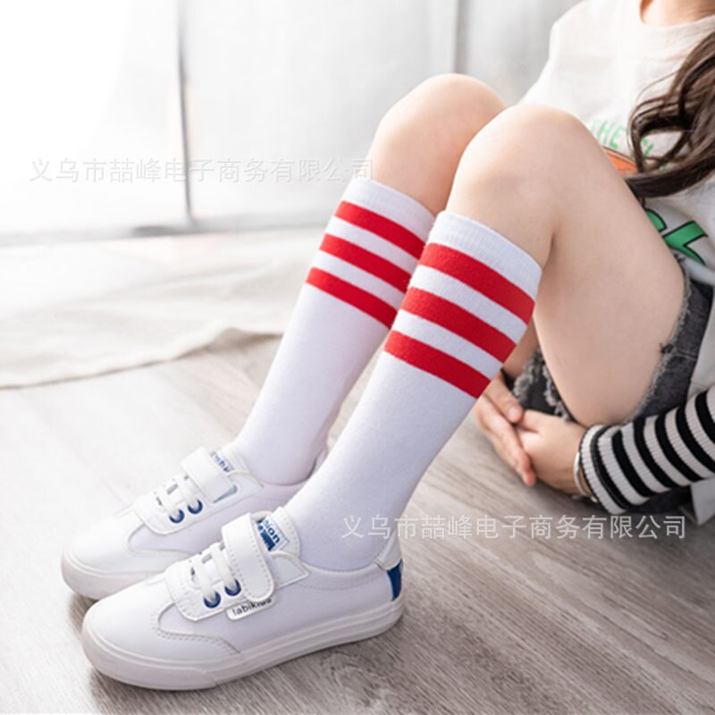 1-6y enfants genou chaussettes hautes pour bébé filles garçons football rayé chaussettes peigne coton: white / 4-6T