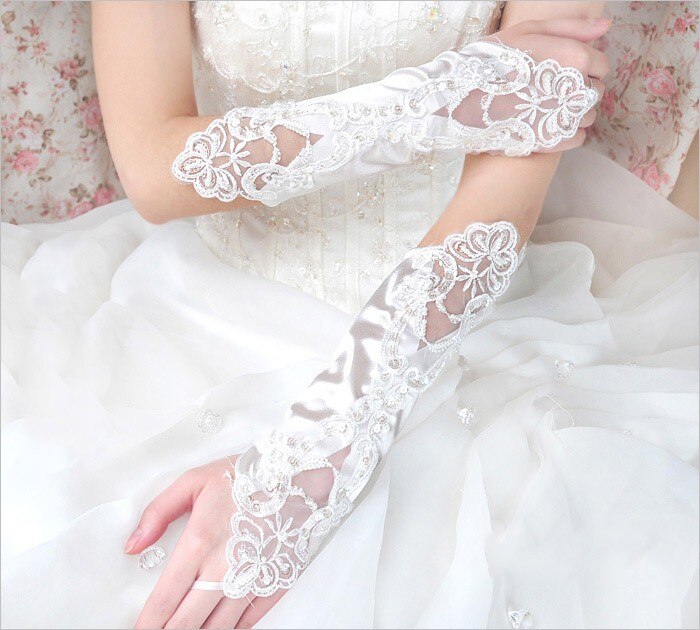 Gants de mariage femmes blanc sans doigts gants de mariée longue dentelle gant mariage femme gants de fête accessoires Luvas de mariage
