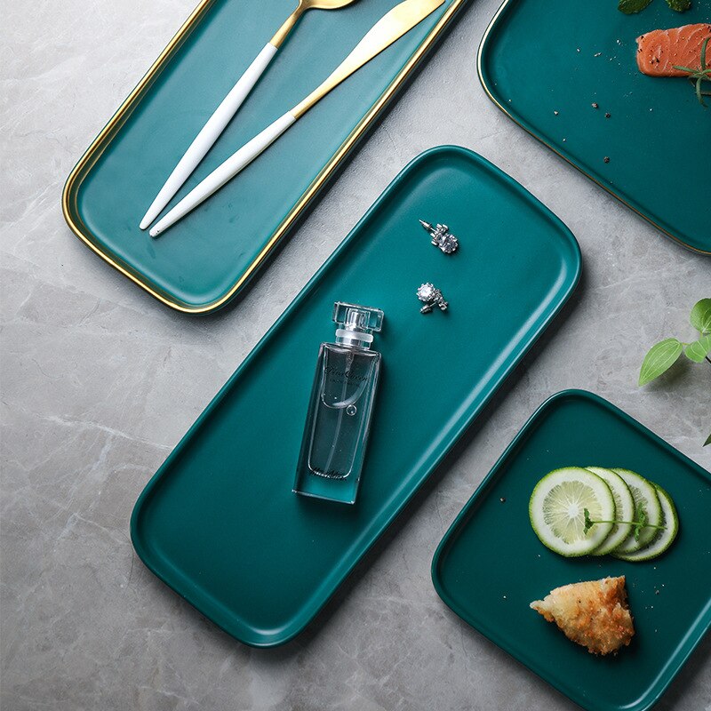 Nordic light luxe keramische westerse steakbord groen phnom penh vierkant bord dessert dessert taartschaal huishoudelijk servies