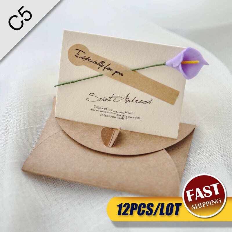 12pcs pocket bruiloft bloem uitnodigingskaarten bruiloft verjaardag bridal en baby douche goedkope uitnodigingen met envelop + blanco kaarten: C5-PurpleCalla-12pcs