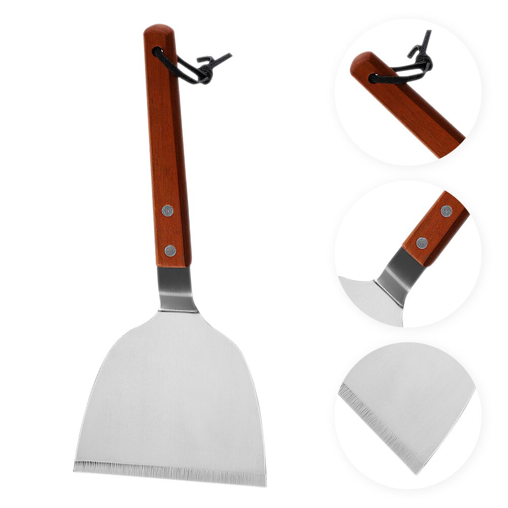 Household Steak Cooking Spatula Stainless Steel Spatula Turner with Wood Handle