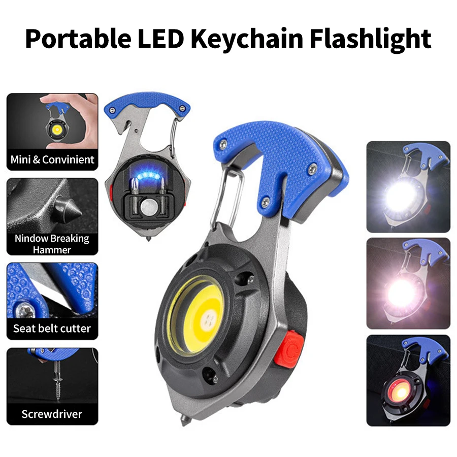 Mini genopladelig cob-lommelygte led bærbar lys udendørs magnetisk arbejdslampe vandtæt campingflaskeåbner med høj lumen: Default Title