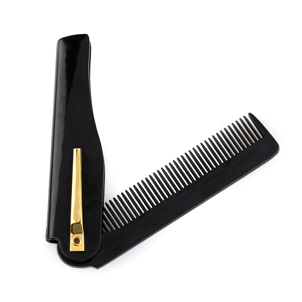 1PCS Black Stainless Steel Folding Comb For Men Anti Static Mustache Comb Hairdressing Styling Beard Comb: black