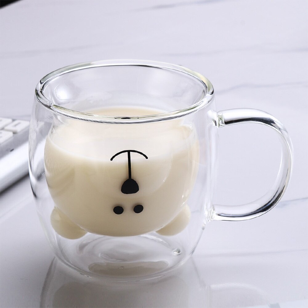 250Ml Kleurrijke Creatieve Beer Kat Cup Dubbel Glas Koffie Melk Cup Kids Sap Pudding Cups: WHITE