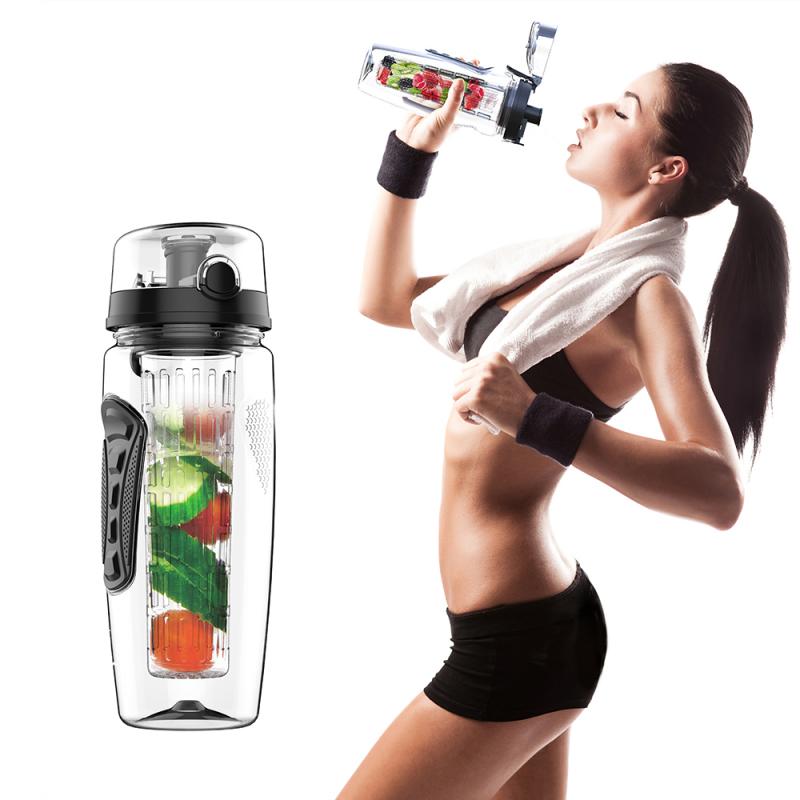 32oz 900ml Fruit Infuser Juice Shaker Sports Lemon Water Bottle With Flip Top Portable BPA Free Portable Climbing Camp Water Cup