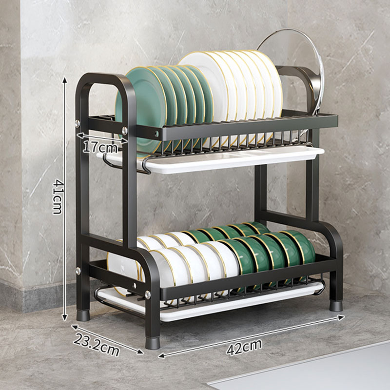 Stainless Steel 2-Tier Dish Drying Rack Large Rust-Proof Compact Kitchen Drainboard With Utensil Holder: Yellow