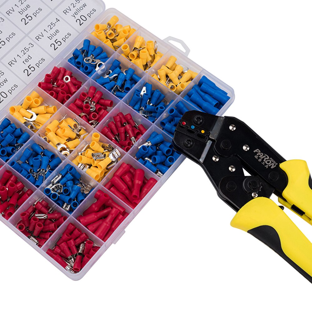 PARON Crimping Tool Wire Crimpers Wire Terminals Crimping Tool Insulated Ratcheting Crimper Kit 500PCS Spade Connectors Pliers