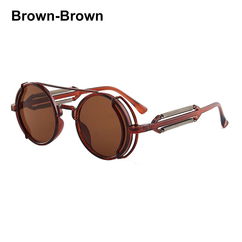 Gothic Punk UV400 Bescherming Trendy Ronde Zonnebril Steampunk Zonnebril Mannen Eyewear Zonnebril: Brown-Brown