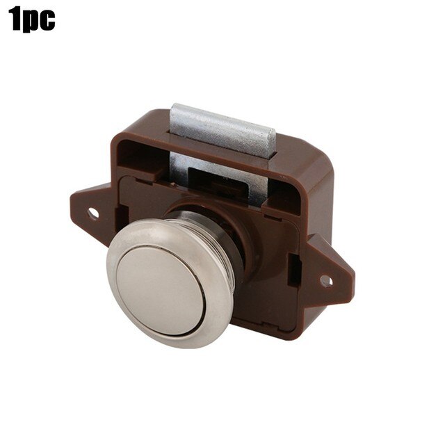 Furniture Hardware Handle Lock Camper Car RV Caravan Hanging Cabinet Lock Desk Drawer Latch Button Lock For Kitchen Cabinet Door: Brown 1pc