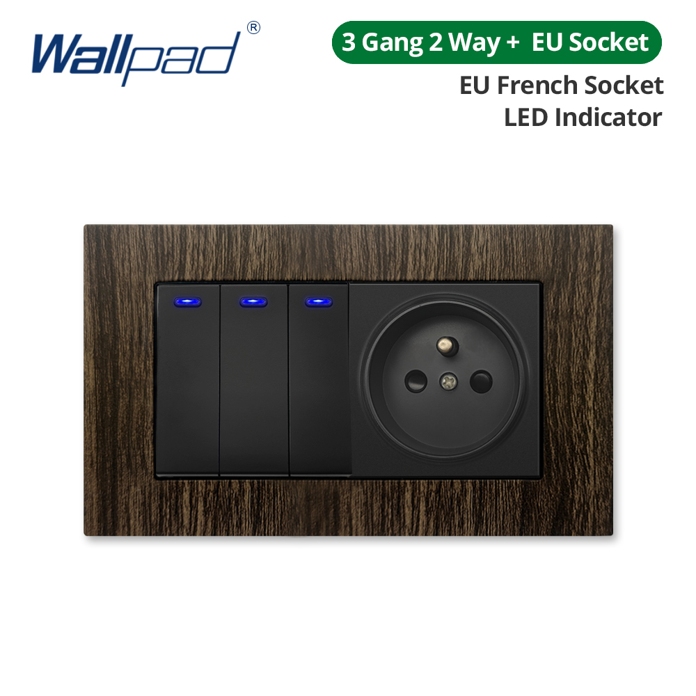 Wallpad Trestruktur Veggkontakt - 1/2/3 Gang 2 Veis Lysbryter med LED Dimmer & USB EU Stikkontakt - 146x86mm: Grå