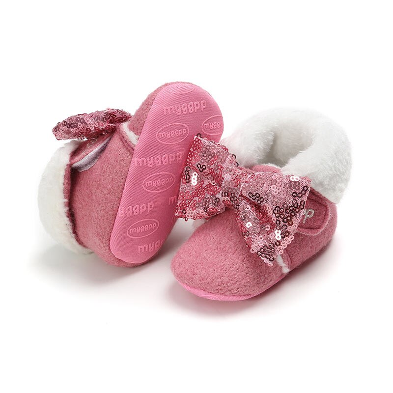 Baby Laarzen Peuter Meisjes Kids Winter Schoenen Pasgeboren Gezellige Booties Baby Sequin Strik Warme Laarzen Pluche Zachte Zool Sneeuw Schoenen