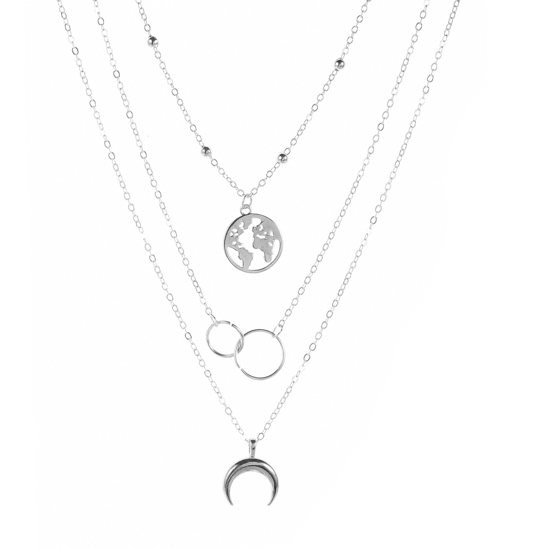 European And American Multi-layer Moon Map Necklace Women&#39;s Personality Bohemian Multi-layer Necklace Todorova: Silver