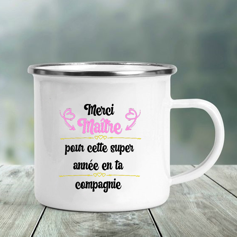 Merci maître tryck muggar kaffekoppar drycker vatten mjölk tekopp emaljmugg skola hem handtag drinkware bästa lärare: Xh3908-a015wh-8