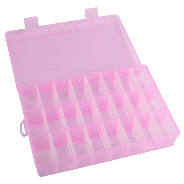 Adjustable 24 Compartment Plastic Storage Box Jewelry Earring Case Jewely Bead Case Cover Box Storage Container Organizer#25: Pink
