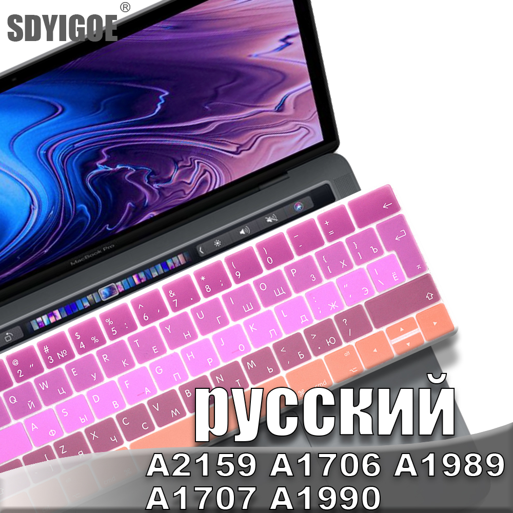 Rosyjska obudowa klawiatury laptopa dla Macbook pro 13 15 touchbar klawiatura ochronna kolorowa obudowa klawiatury A2159 A1707 A1989A1990