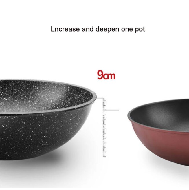 Frying Pan High-end Home Non-stick Plastic Handle Rice Stone Wok Super Cost-effective Scrambled Eggs Pan-free Pan Wok Pans